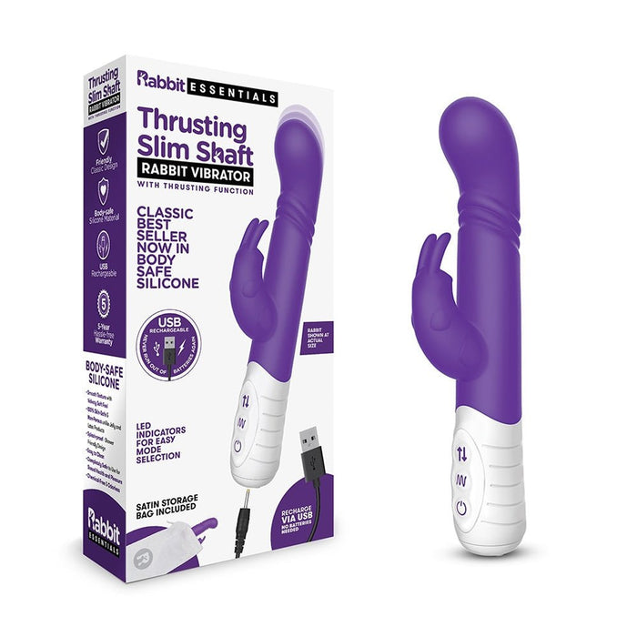 Rabbit Essentials Thrusting Slim Shaft Rabbit Vibrator Purple - SexToy.com