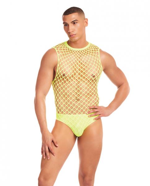 Rainbow Party Full Effect Large Mesh Unitard 2 pc Set - Yellow S/M - SexToy.com