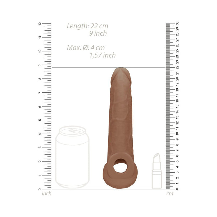 Real Rock Penis Extender With Rings - 9" - 22 Cm - Mocha - SexToy.com