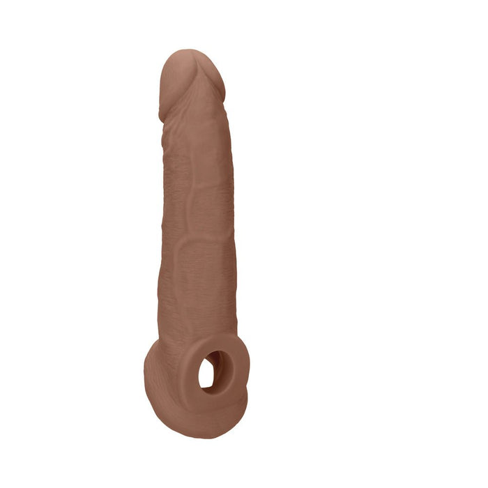 Real Rock Penis Extender With Rings - 9" - 22 Cm - Mocha - SexToy.com