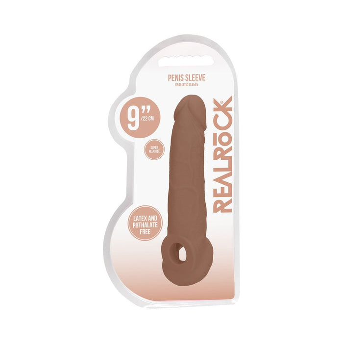 Real Rock Penis Extender With Rings - 9" - 22 Cm - Mocha - SexToy.com