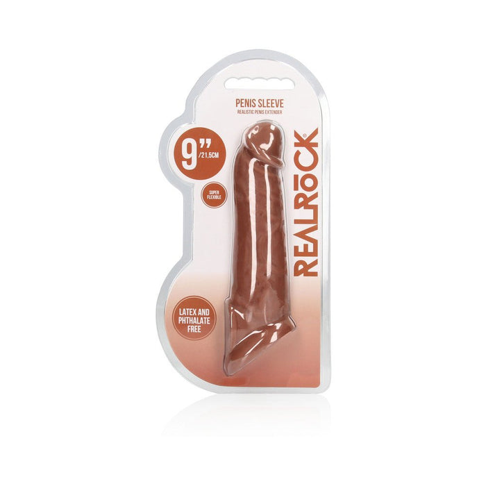 Real Rock Penis Extender With Rings - 9" - 22 Cm - Mocha - SexToy.com