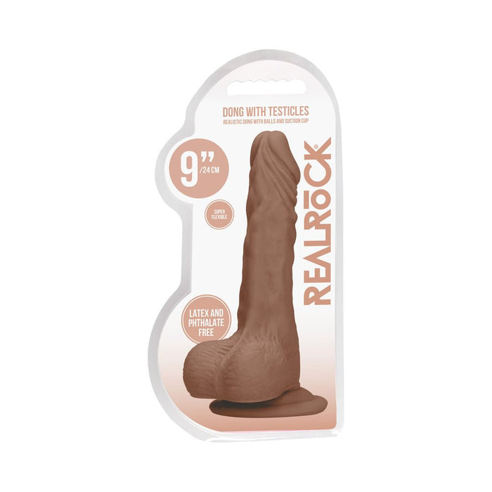 Real Rock Realistic Dildo With Balls - 9'" - 23 Cm - Mocha - SexToy.com