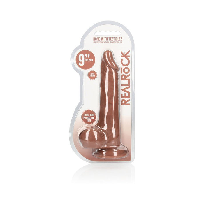 Real Rock Realistic Dildo With Balls - 9'" - 23 Cm - Mocha - SexToy.com