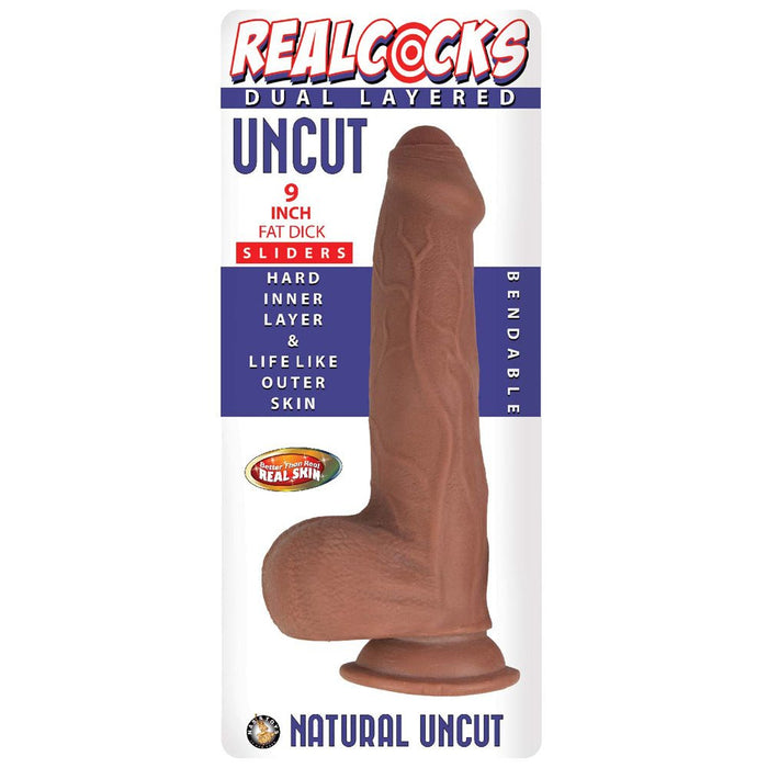 Realcocks Dual Layered Uncut Slider Fat Dick 9 In. Brown - SexToy.com