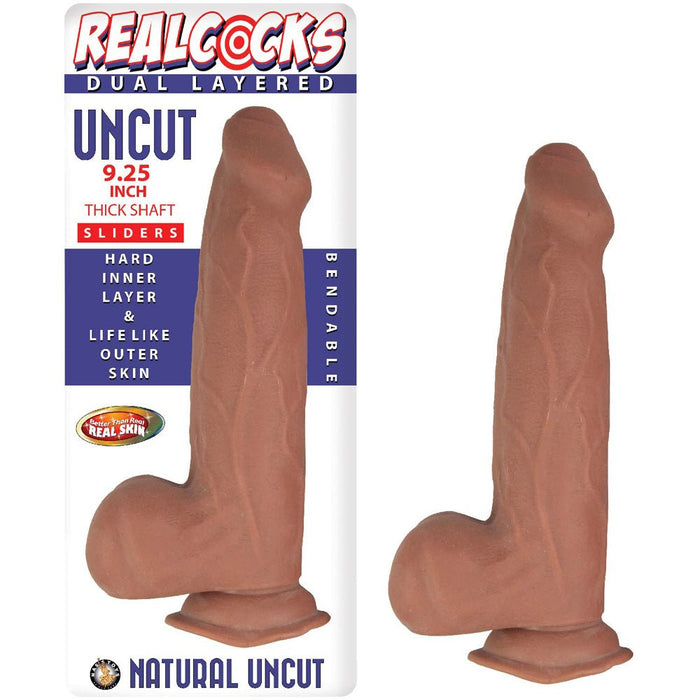 Realcocks Dual Layered Uncut Slider Thick Shaft 9.25 In. Brown - SexToy.com