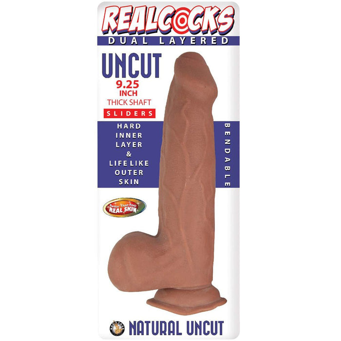 Realcocks Dual Layered Uncut Slider Thick Shaft 9.25 In. Brown - SexToy.com