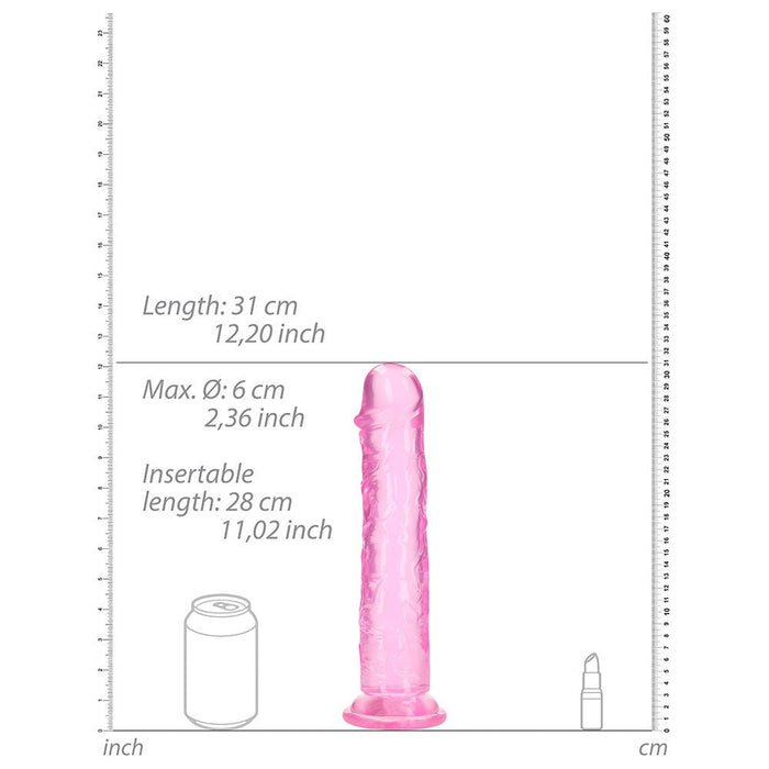 Realrock Crystal Clear Straight 11 In. Dildo Without Balls Pink - SexToy.com