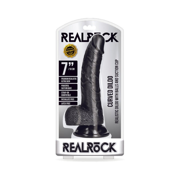 Realrock Curved Realistic Dildo With Balls And Suction Cup 7 In. Dark - SexToy.com