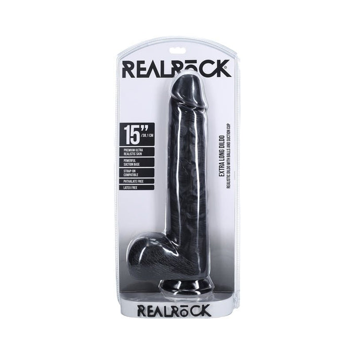 Realrock Extra Long 15 In. Dildo With Balls Black - SexToy.com