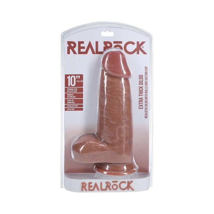 Realrock Extra Thick 10 In. Dildo With Balls Tan - SexToy.com