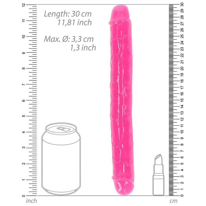 Realrock Glow In The Dark Double Dong 12 In. Dual - ended Dildo Neon Pink - SexToy.com