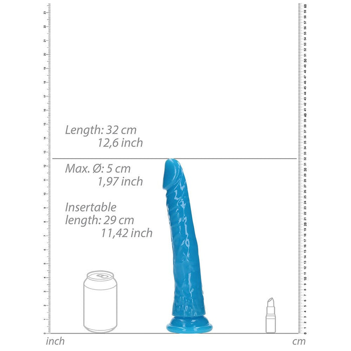 Realrock Glow In The Dark Slim 11 In. Dildo Neon Blue - SexToy.com