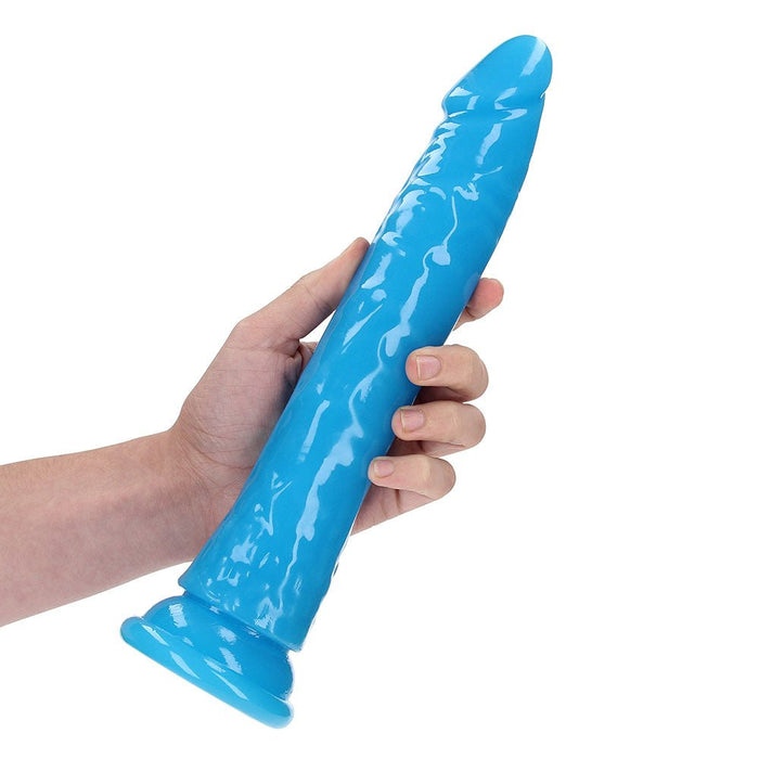 Realrock Glow In The Dark Slim 11 In. Dildo Neon Blue - SexToy.com