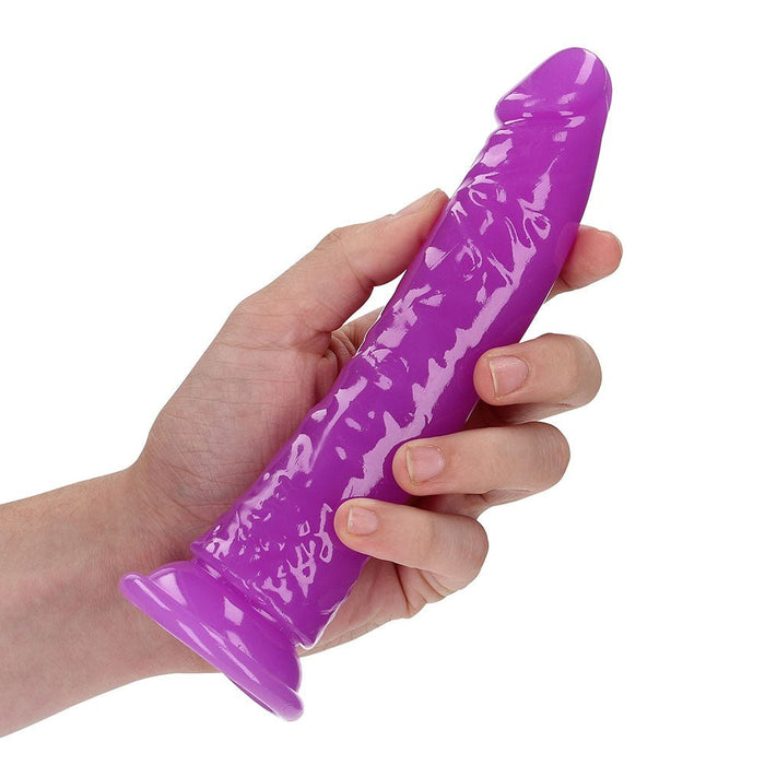 Realrock Glow In The Dark Slim 7 In. Dildo Neon Purple - SexToy.com