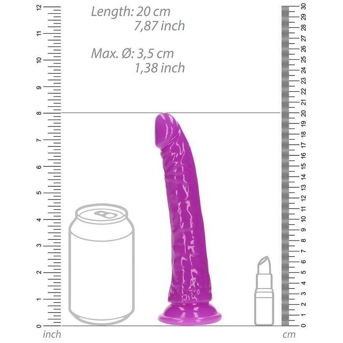 Realrock Glow In The Dark Slim 7 In. Dildo Neon Purple - SexToy.com