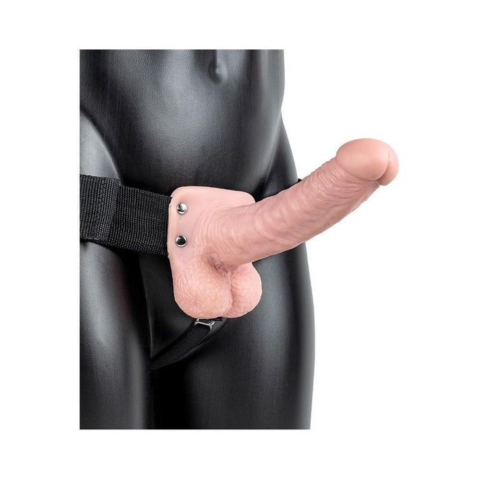 Realrock Hollow Strap - on With Balls 7 In. Vanilla - SexToy.com