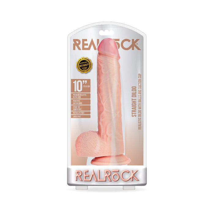 Realrock Straight Realistic Dildo With Balls And Suction Cup 10 In. Light - SexToy.com