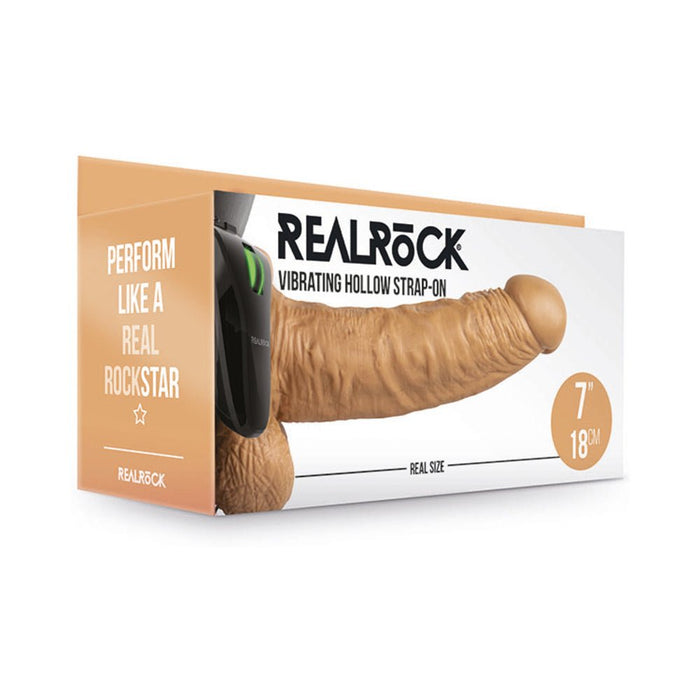 Realrock Vibrating Hollow Strap On With Balls 7 In. Mocha - SexToy.com