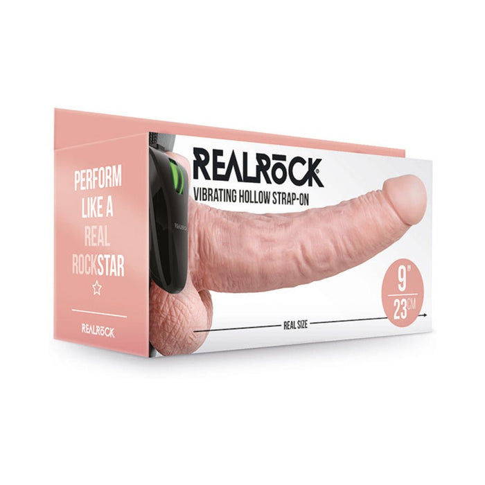 Realrock Vibrating Hollow Strap - on With Balls 9 In. Vanilla - SexToy.com