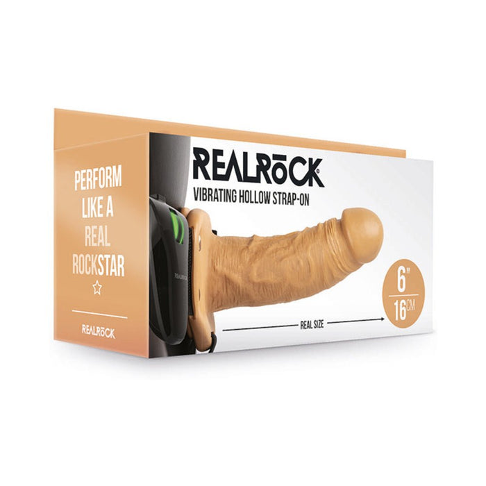 Realrock Vibrating Hollow Strap - on Without Balls 6 In. Caramel - SexToy.com