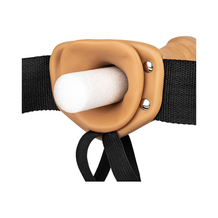 Realrock Vibrating Hollow Strap - on Without Balls 6 In. Caramel - SexToy.com