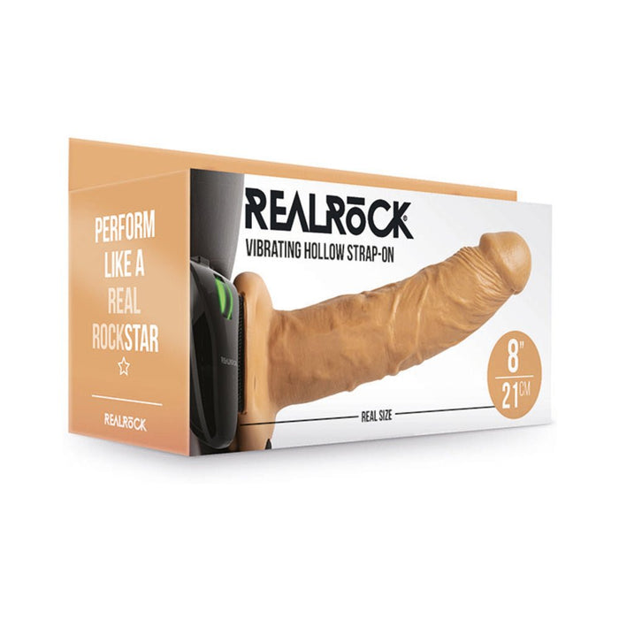 Realrock Vibrating Hollow Strap - on Without Balls 8 In. Caramel - SexToy.com