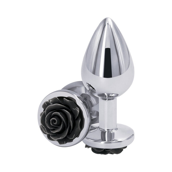 Rear Assets Rose Anal Plug - Medium - Black - SexToy.com