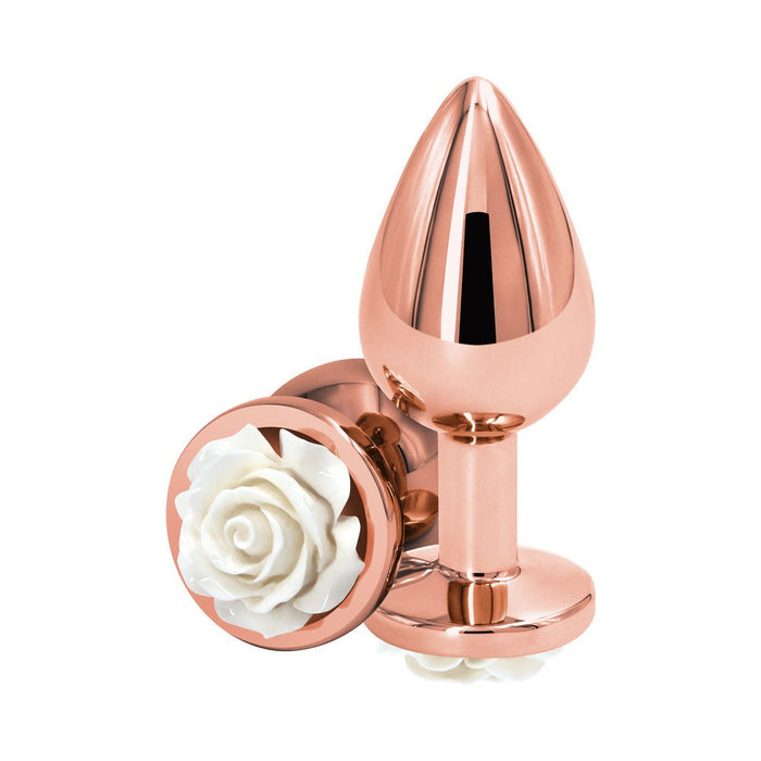 Rear Assets Rose Anal Plug - Medium - White - SexToy.com