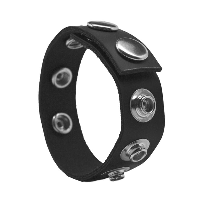 Rock Solid Adjustable Leather 5 Snap Cock Ring (black) - SexToy.com