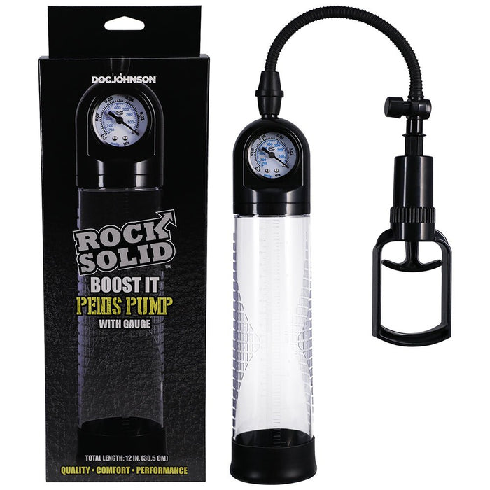 Rock Solid Boost It Penis Pump With Gauge Black/clear - SexToy.com