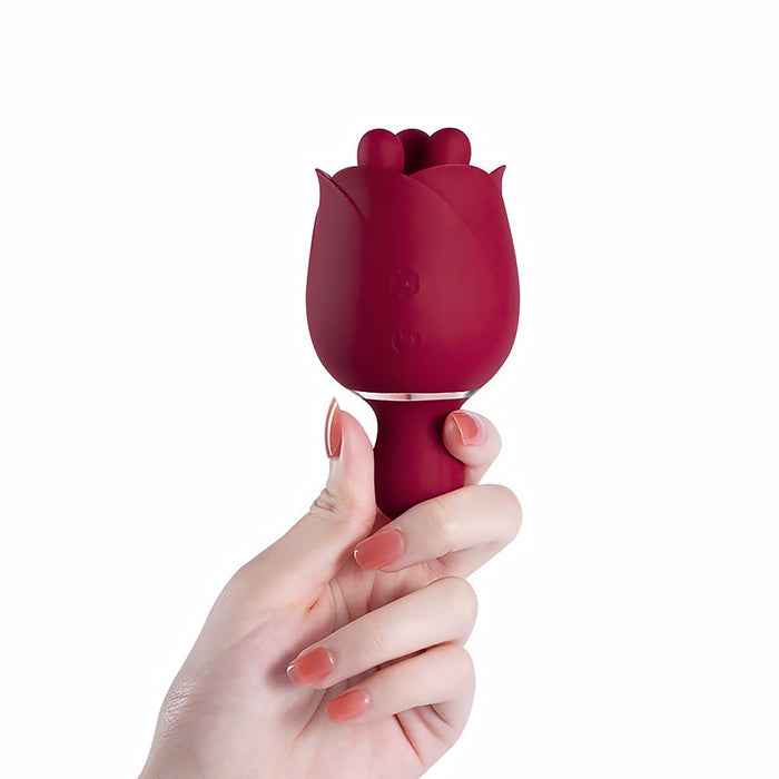 Rosewyn Rotating Rose Vibrator And Pinpoint Stimulator Red - SexToy.com