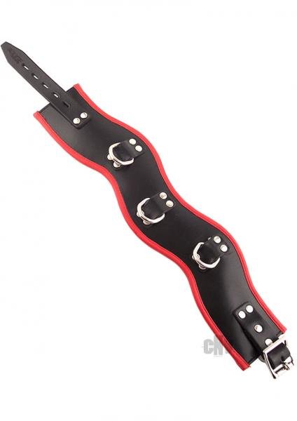 Rouge Leather Posture Collar 3 Ring Black Red - SexToy.com