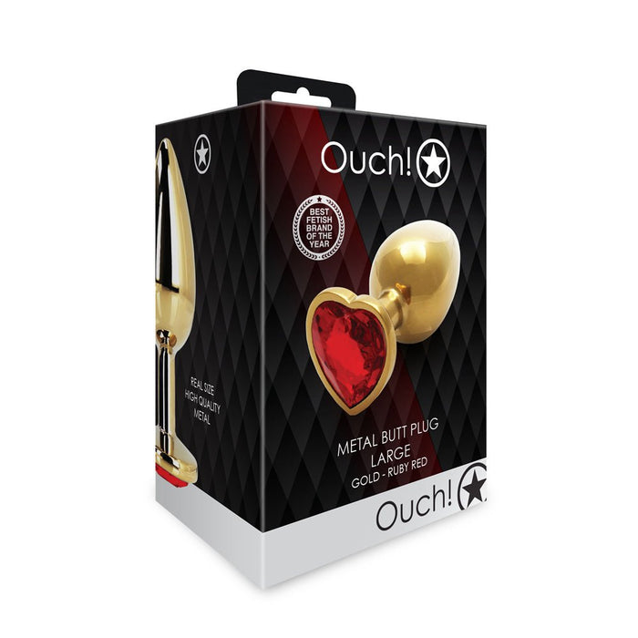 Shots Ouch! Heart Gem Butt Plug Large Gold/ruby Red - SexToy.com