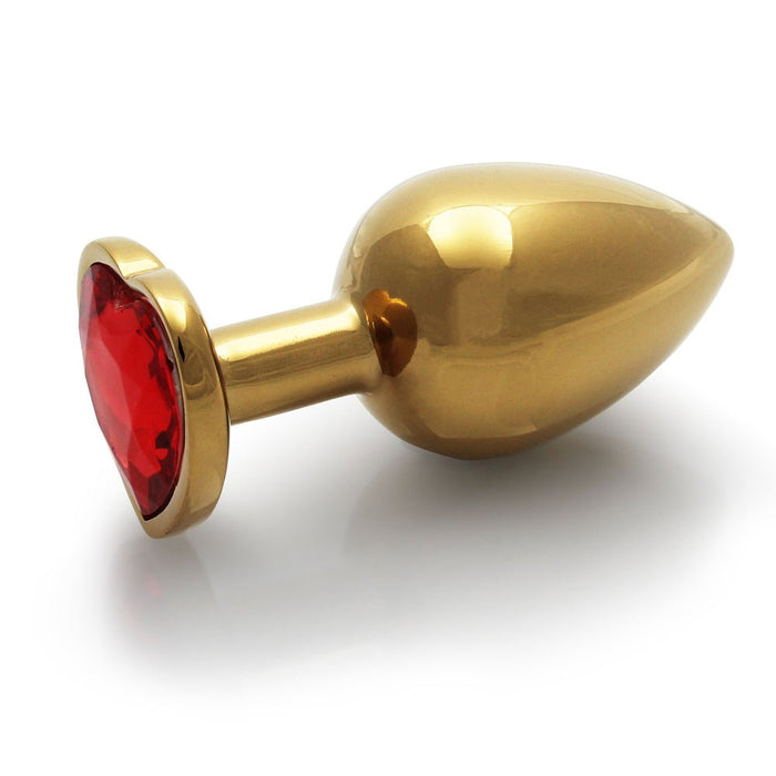 Shots Ouch! Heart Gem Butt Plug Medium Gold/ruby Red - SexToy.com