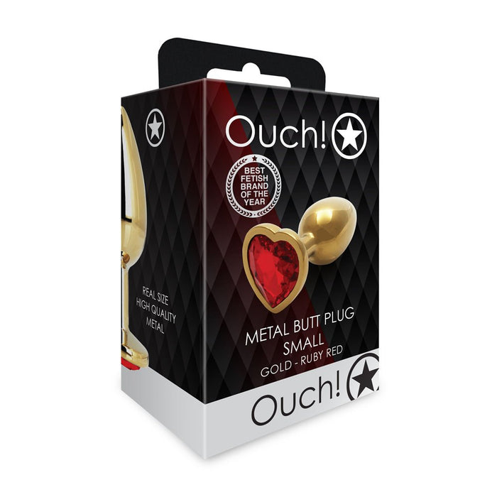 Shots Ouch! Heart Gem Butt Plug Small Gold/ruby Red - SexToy.com