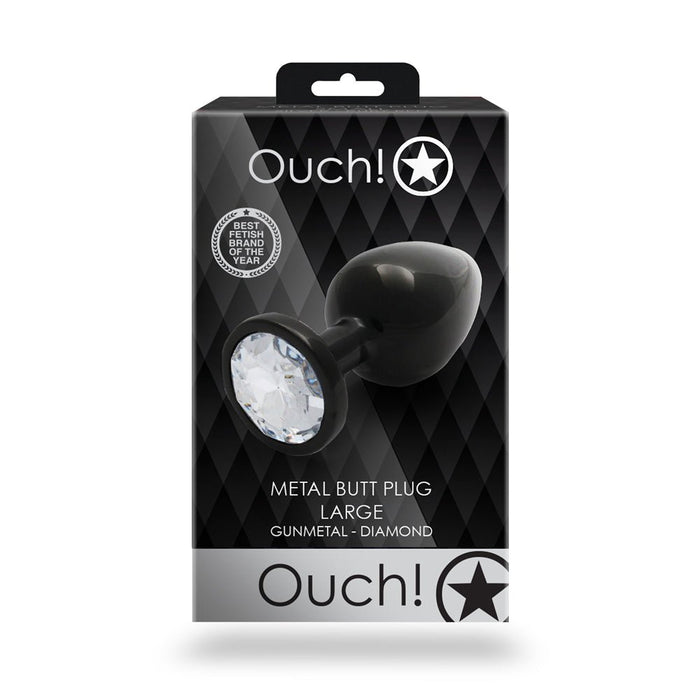 Shots Ouch! Round Gem Butt Plug Large Gunmetal/diamond - SexToy.com