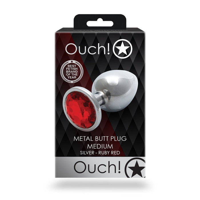 Shots Ouch! Round Gem Butt Plug Medium Silver/ruby Red - SexToy.com