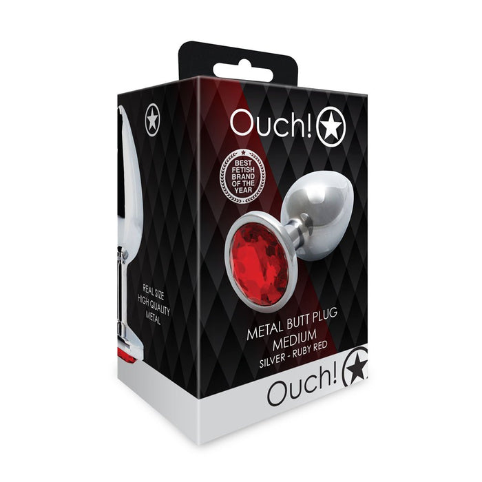 Shots Ouch! Round Gem Butt Plug Medium Silver/ruby Red - SexToy.com