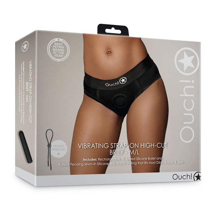 Shots Ouch Vibrating Strap On High - cut Brief - Black M/l - SexToy.com