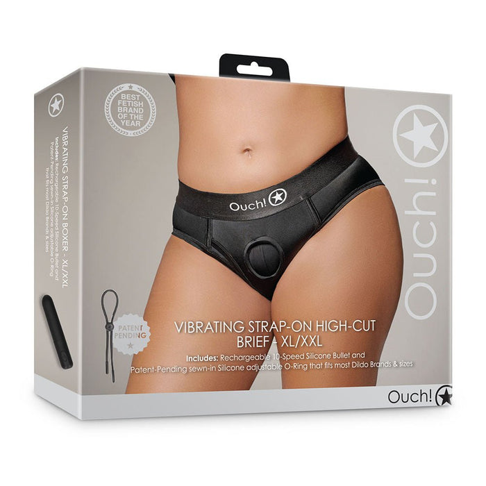 Shots Ouch Vibrating Strap On High - cut Brief - Black Xl/xxl - SexToy.com