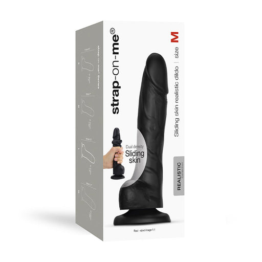 Strap - on - me Sliding Skin Realistic Dual - density Dildo Black M - SexToy.com