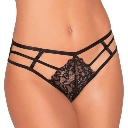 Strappy Cheeky Panty w/Center Front Lace Detail Black MD - SexToy.com