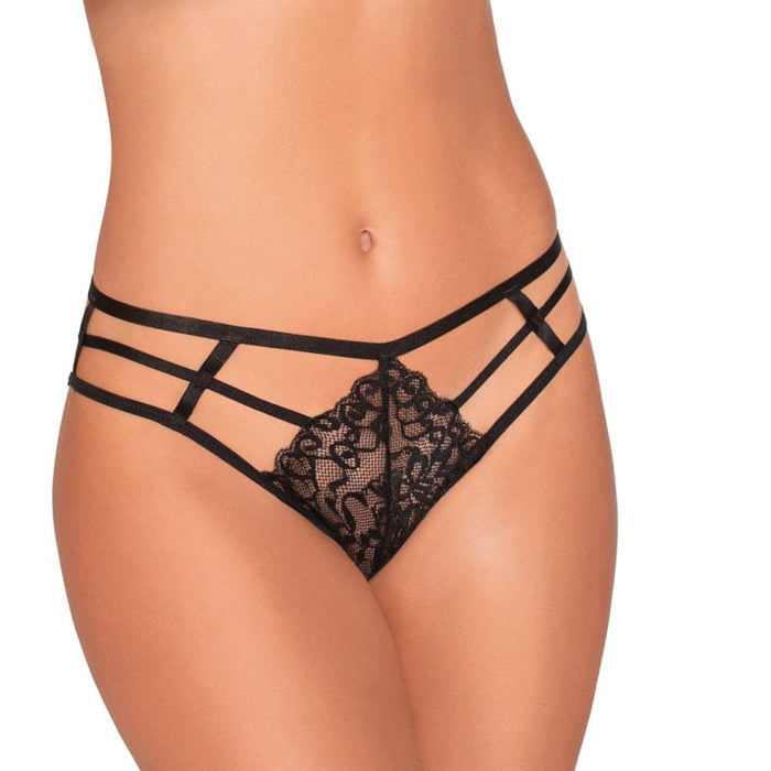 Strappy Cheeky Panty w/Center Front Lace Detail Black MD - SexToy.com