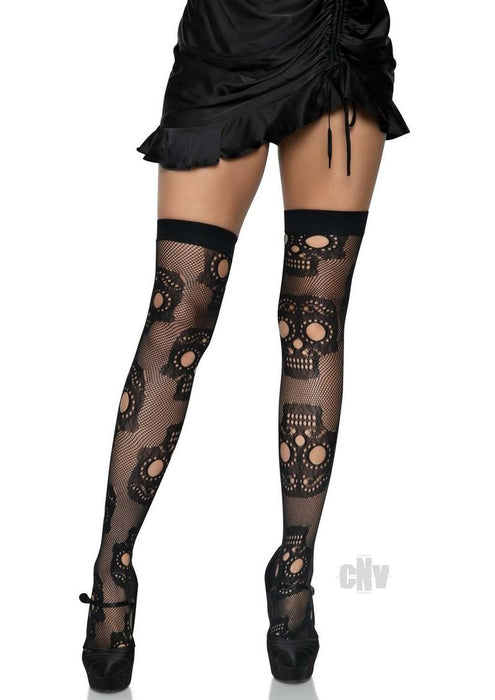 Sugar Skull Net Thigh Highs One Size - SexToy.com