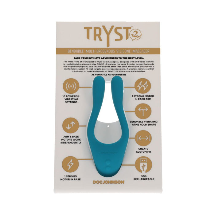 Tryst V2 Bendable Multi Erogenous Zone Massager Remote Teal - SexToy.com