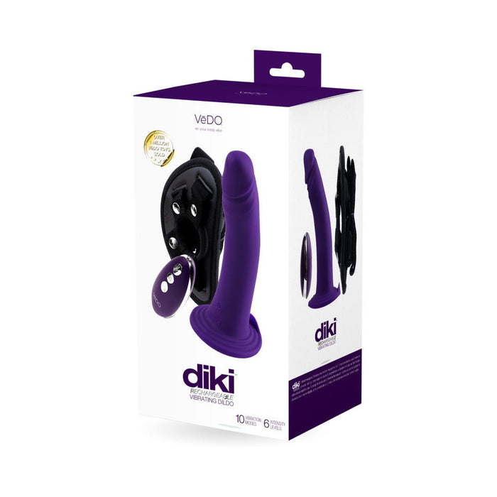 Vedo Diki Rechargeable Vibrating Dildo With Harness Deep Purple - SexToy.com