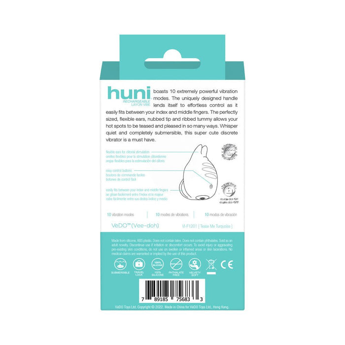 Vedo Huni Rechargeable Finger Vibe Tease Me Turquoise - SexToy.com