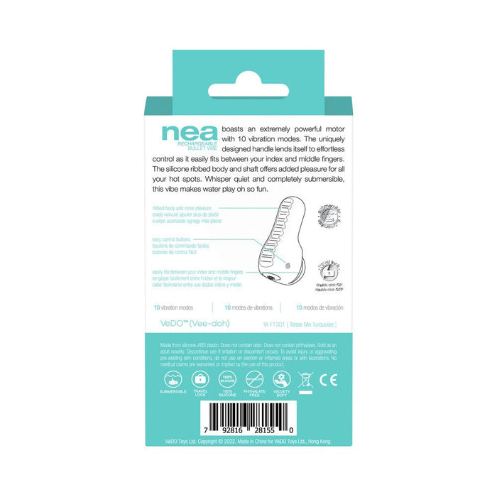 Vedo Nea Rechargeable Finger Vibe Tease Me Turquoise - SexToy.com