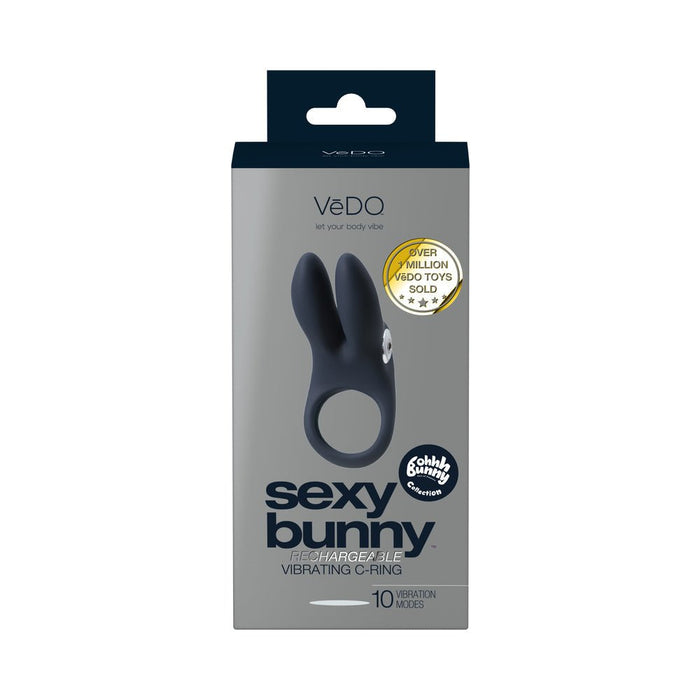 Vedo Sexy Bunny Rechargeable Vibrating C - ring Black Pearl - SexToy.com